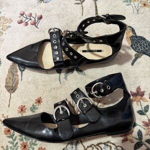 Zara Black Flats with Silver Buckle Accents 8.5